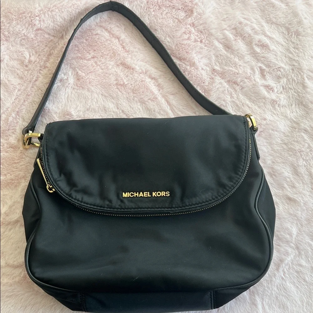 Michael Kors Black Shoulder Bag with Gold Accents